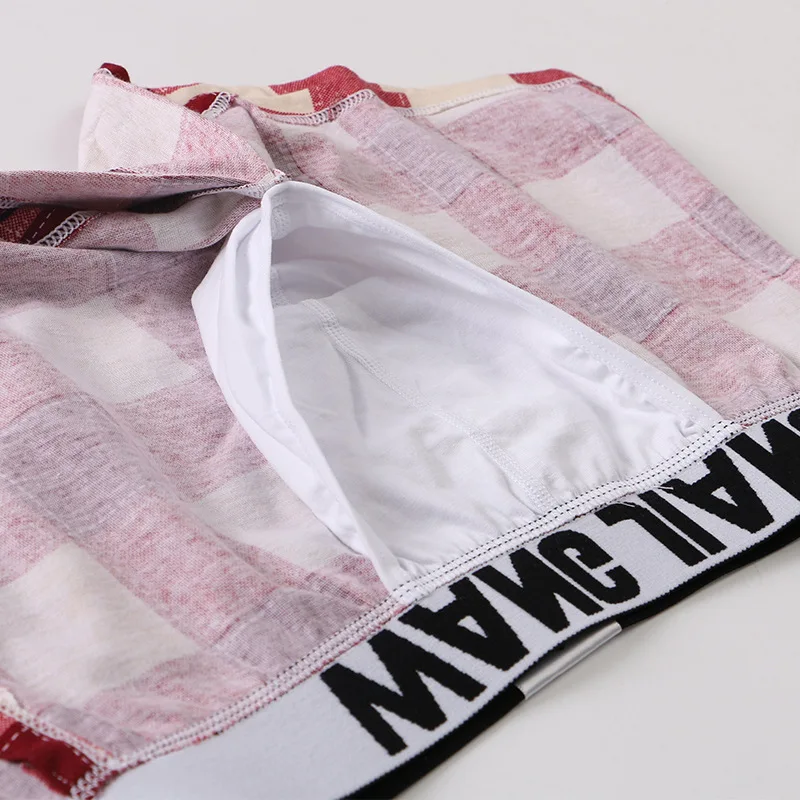 Wang Jiang Mens Sexy Pajamas Plaid Men Boxer Shorts Cotton Underwear Male Sleepwear Woven Free Panties Family Penis Bag Loose