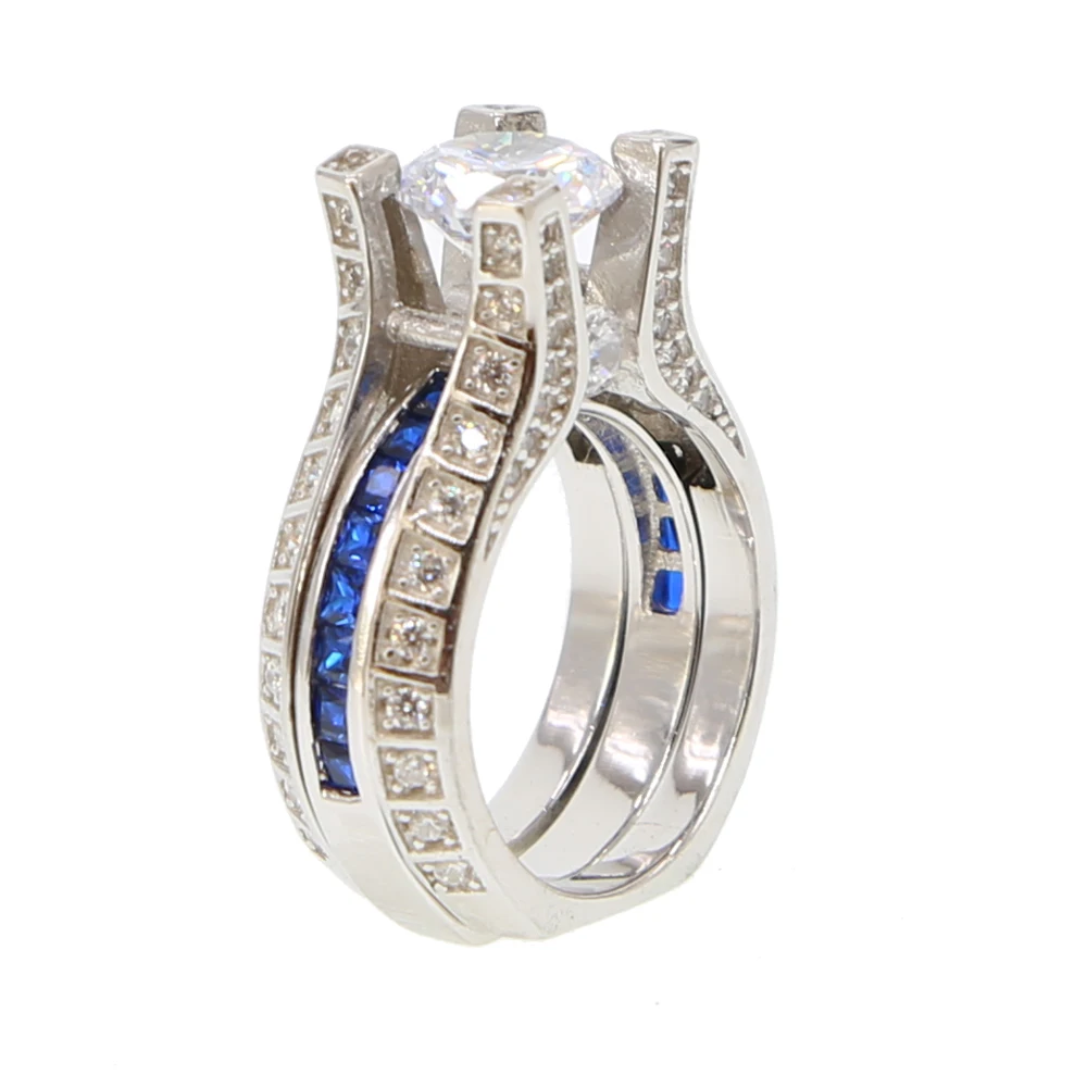 promotion 100% 925 sterling silver wedding engagement band 2 piece set blue rose gold color ring | Украшения и аксессуары