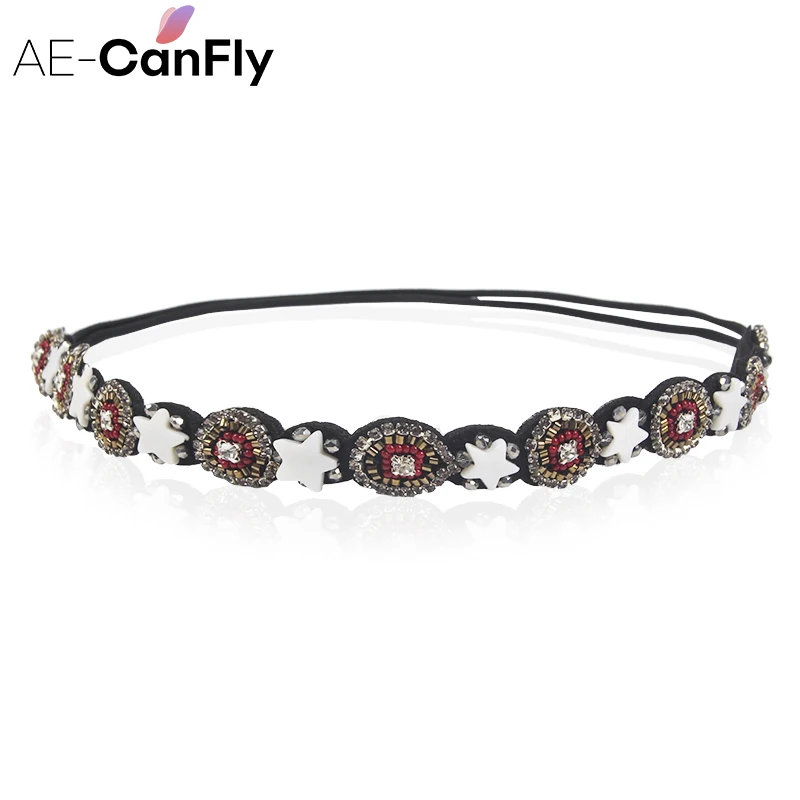 AE-CANFLY, винтажная Черная Королева, блестящие Кристальные бусины, эластичная повязка на голову, женские аксессуары для волос 1H5004 - Окраска металла: 1H1010