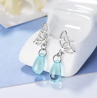 sweet bowknot artificial crystal water drop 925 sterling silver earrings for women girl s e725