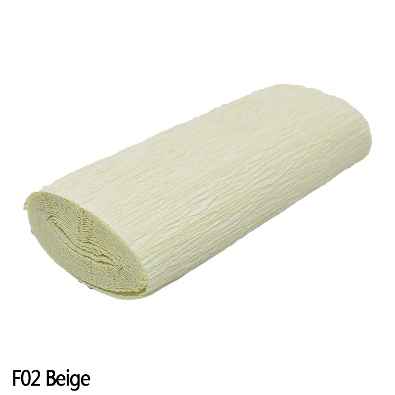F02 Beige 250cm*10/15/25/50 cm Crinkled Crepe Paper Gifts Flower Wrapping Wedding Festive Party Decoration DIY Fold Scrapbooking Crafts - Color: F02 Beige