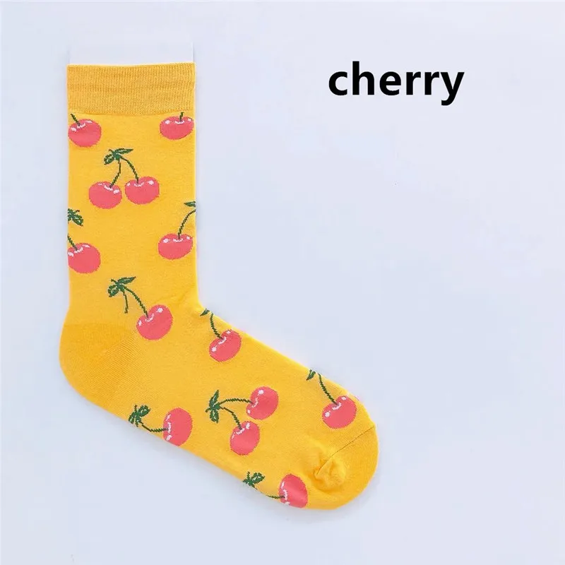 Bright Yellow PEONFLY/Популярные Модные мужские носки из чесаного хлопка для свадьбы повседневные деловые носки с круглым вырезом Разноцветные Веселые носки с фруктовым узором Новинка - Цвет: Bright Yellow