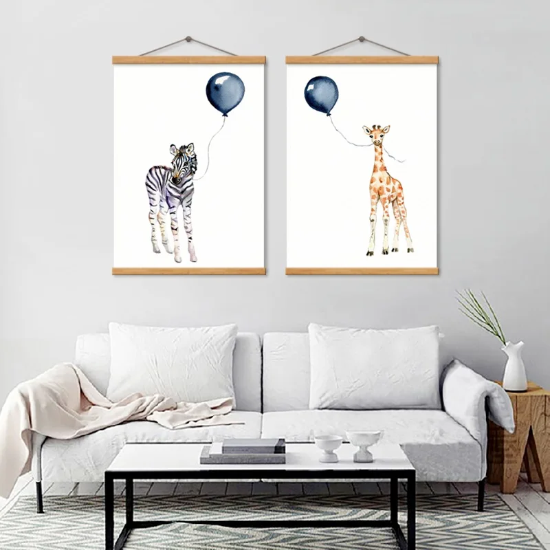 

SPLSPL Boys and Girls Room Decor Cute Cartoon Balloon Poster Baby Animals Canvas Art Painting Posters and Prints Wall Picture