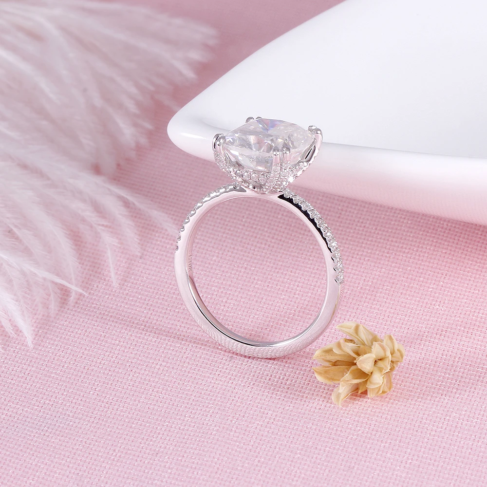 Переходные камни Moissanite кольцо центр 4ct 8X10 мм FG цвет подушки Moissanite алмаз золото обручальное кольцо для женщин 14 K 585 белый