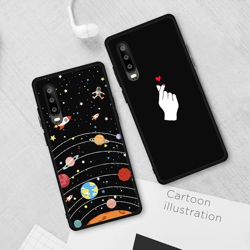 Black Painting Matte Patterned TPU Phone Case For Huawei Honor 9 10 Lite 7X Note Magic2 8X 9X Space Planet Capas Cover |