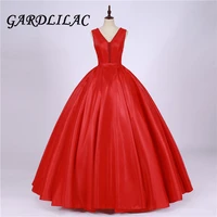 red ball gown evening dress long women satin beaded v neck formal dress party prom dress plus size evening dress g0126