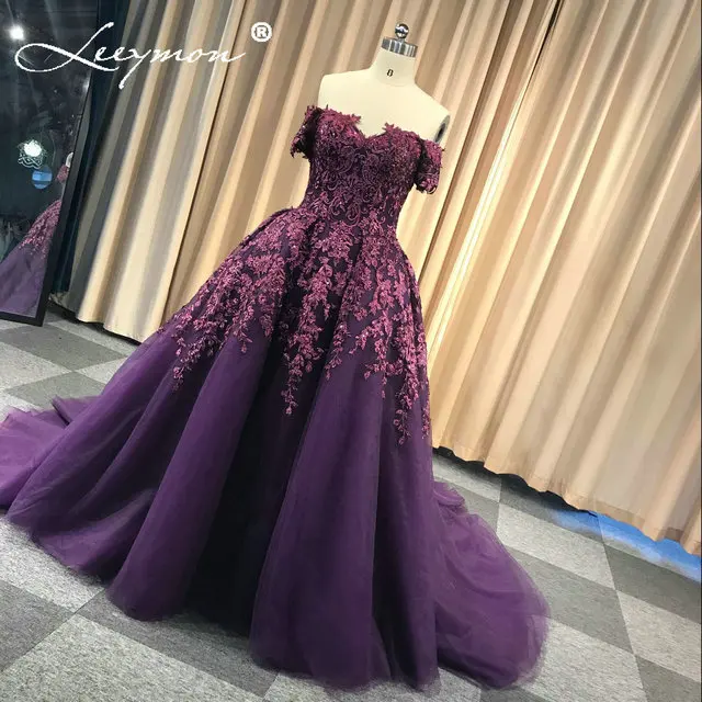 Picture Color Фиолетовое Бальное Платье Vestidos de Noiva, кружевное вечернее платье, длинное Тюлевое пышное свадебное платье с открытыми плечами, платья Casamento Mariage - Цвет: Picture Color
