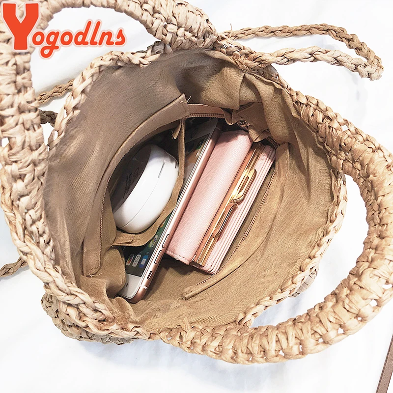 Yogodlns круглые соломенные сумки женская летняя сумка из ротанга ручная работа