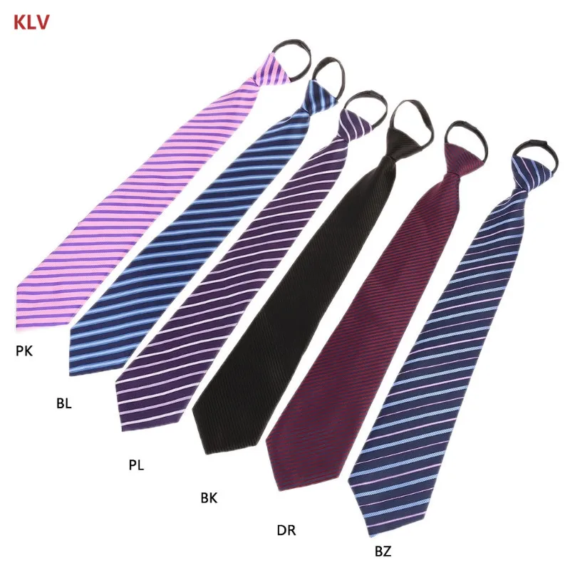 

KLV Men Pre Made Striped Fashion Designer Zipper Necktie Business Wedding Formal New