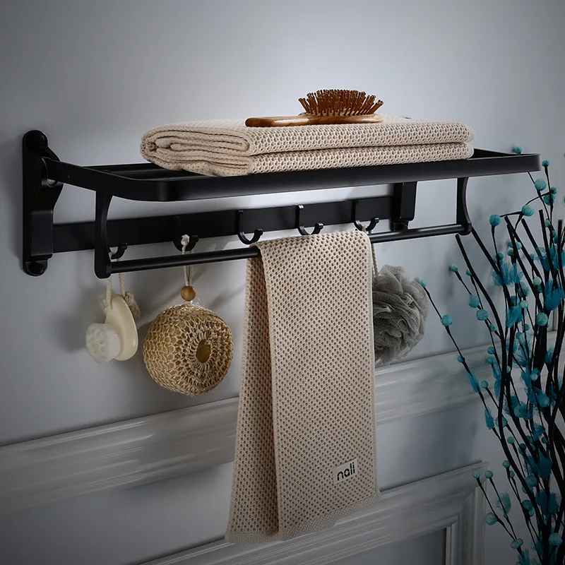 

Bath Towel Rack Aluminum Towel Hanger Black 50-60 cm Towel Rack Holder for Hotel or Home Bathroom Storage Rack Towel Holder
