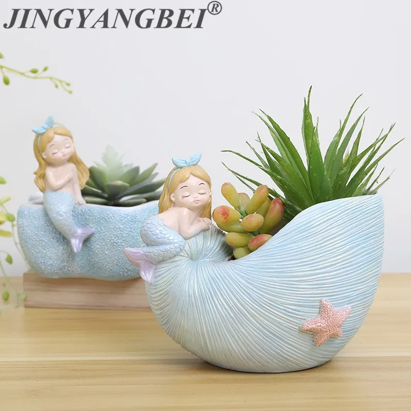 

2019 NEW Resin vase Sea Shell Cartoon fairy Succulent Plants Planter Pot Bonsai Cactus Flower Pot Home Decoration Craft