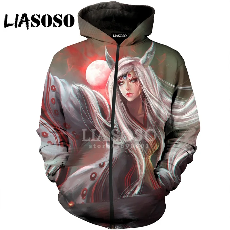 LIASOSO 3D принт для женщин мужчин аниме Наруто Кагуя Otsutsuki сексуальная обувь для девочек с капюшоном пуловер толстовки кофты куртка на молнии X1132