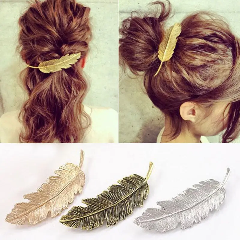 Модная женская заколка для волос с листьями и перьями Пряжка невидимка