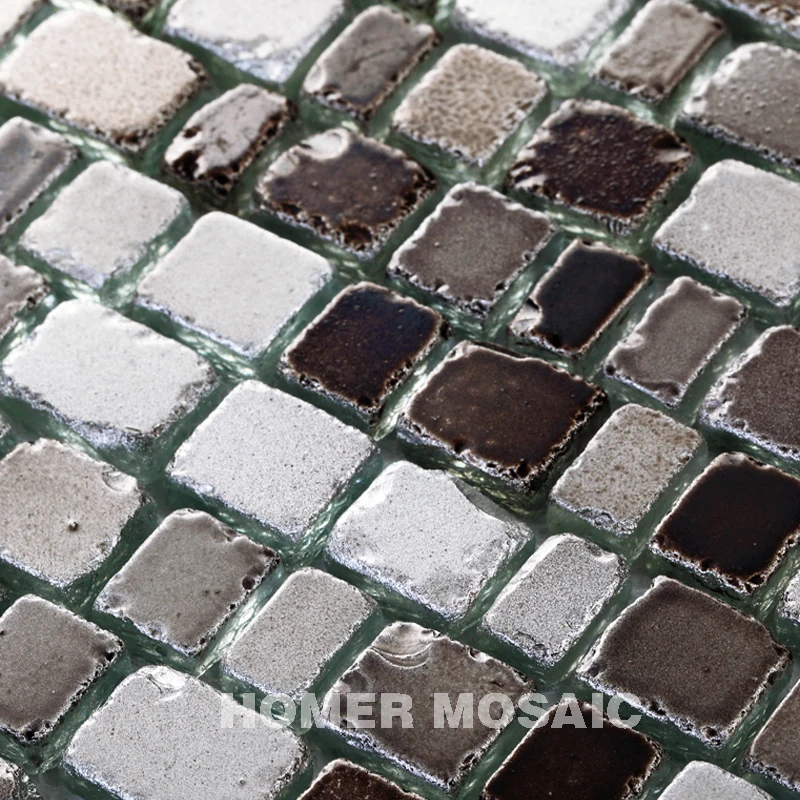 

Artificial Stone Electroplating Mixed Glass Mosaic, Grey Retro Tiles, Living Room and Corridor Wall Tile, Free Shipping