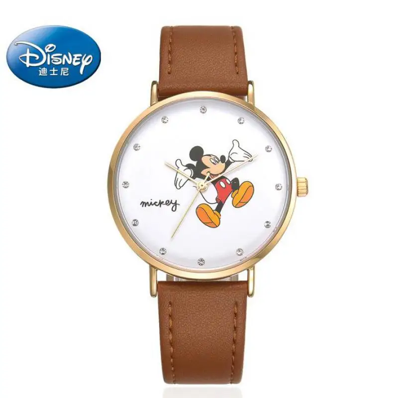 Disney натуральная наручные часы Для женщин Микки Мышь Для мужчин часы лучший бренд Luxry известный кожаный ремешок Кварцевые Для женщин часы-браслет