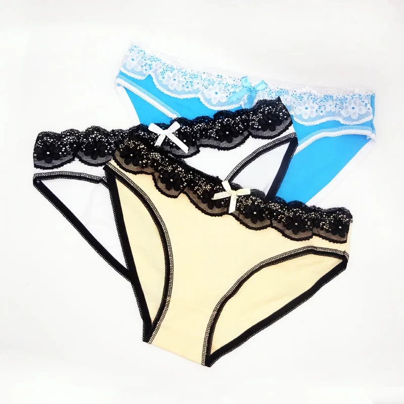 khaki.whgite.blue Moonflme, 3 шт./лот, нижнее белье для женщин, хлопковые сексуальные кружевные трусики, 89069 - Цвет: khaki.whgite.blue
