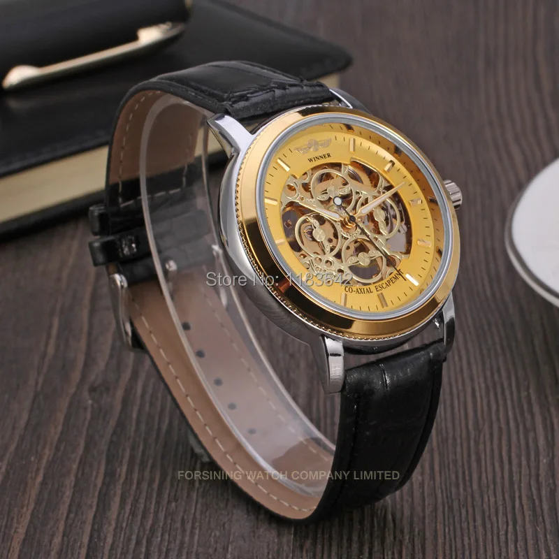 Winner мужские часы модные механические кожа кристалл стимпанк Аналоговый