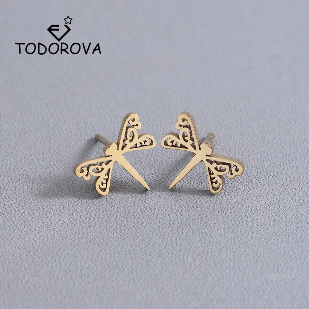 Женские серьги стрекозы Todorova из нержавеющей стали корейские ювелирные изделия
