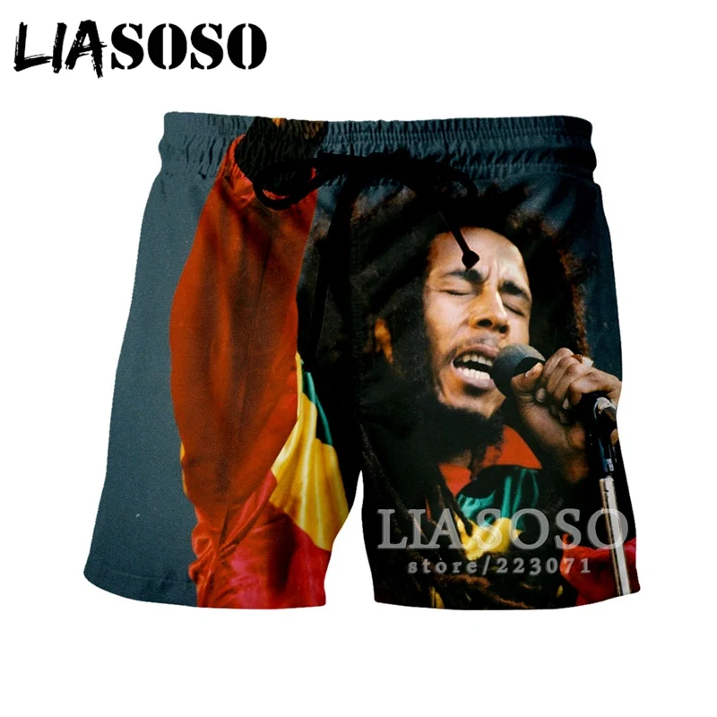 LIASOSO Summer New Men Women Fashion Shorts 3D Print Singer Bob Marley Beach Fitness Unisex Casual Loose A188-08 | Мужская одежда