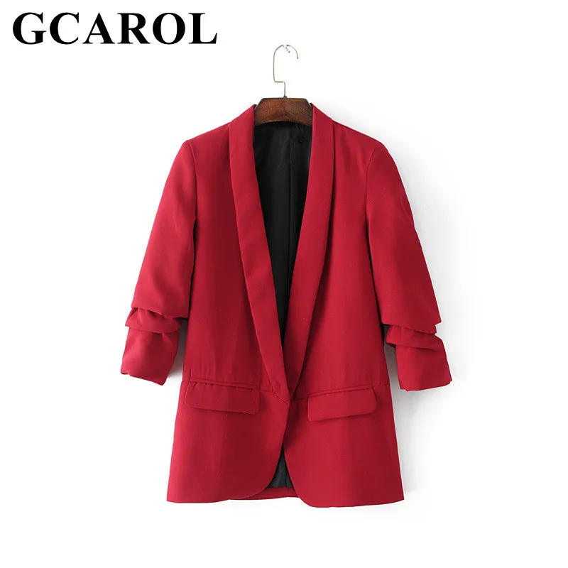 GCAROL, зубчатый воротник, Женский конфетный Блейзер, 3/4, рукав с рюшами, открытая строчка, OL, офисный костюм, куртка, высокое качество, верхняя одежда в 5 видов цветов - Цвет: Red
