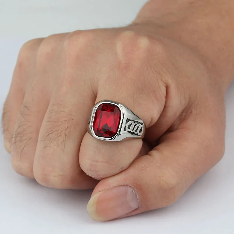 Новое поступление мужской красный прозрачный камень из нержавеющей стали модное