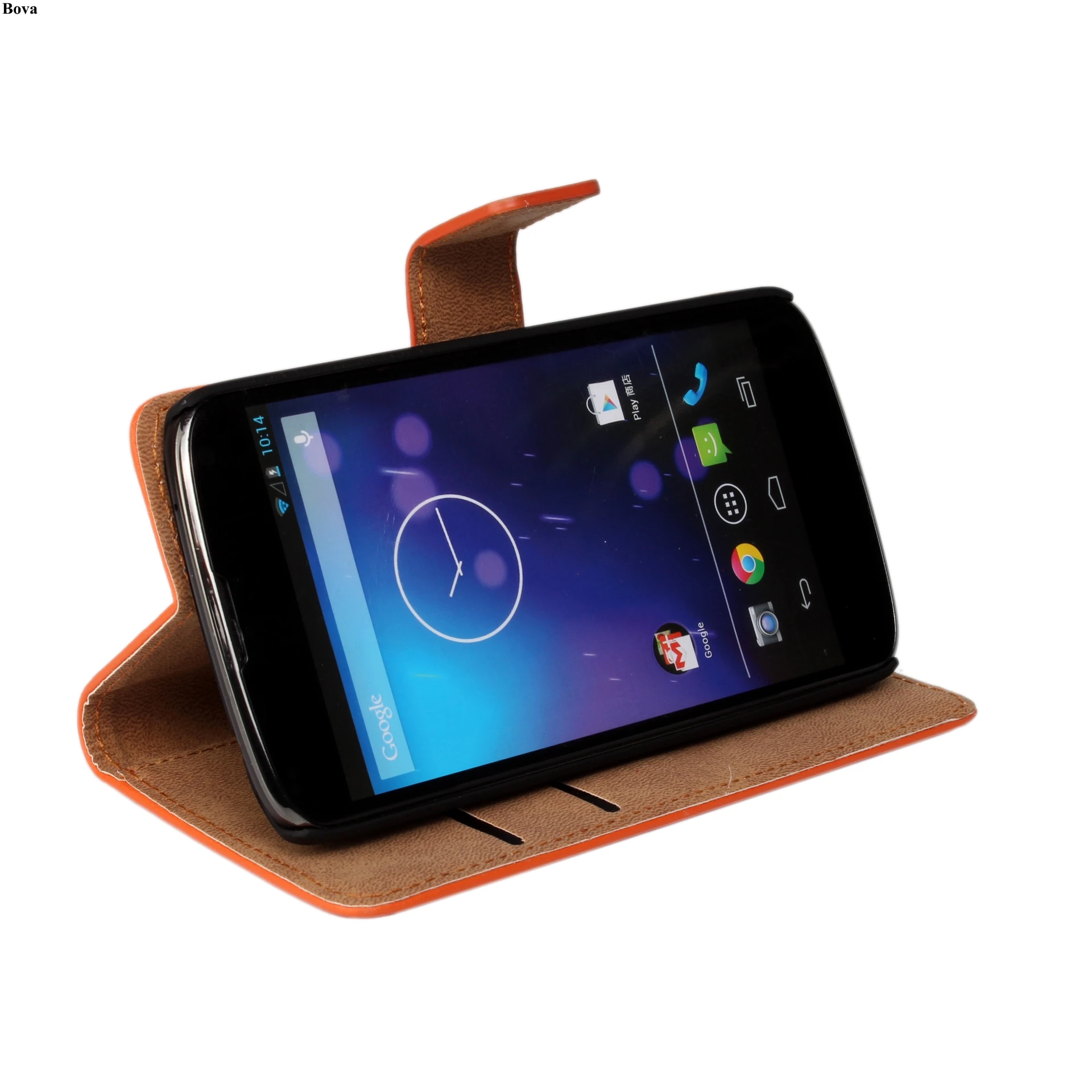Кожаный чехол бумажник Nexus 4 с откидной крышкой и держателем для карт LG E960