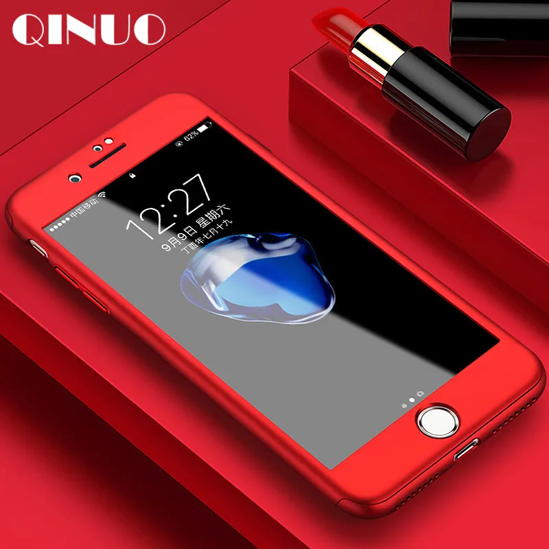 QINUO 360 protection Tempered Glass Case For iPhone 7 8 6 6s Plus 5 5S SE X XS Max XR Full Cover Telefon kilifi Funda Capa |