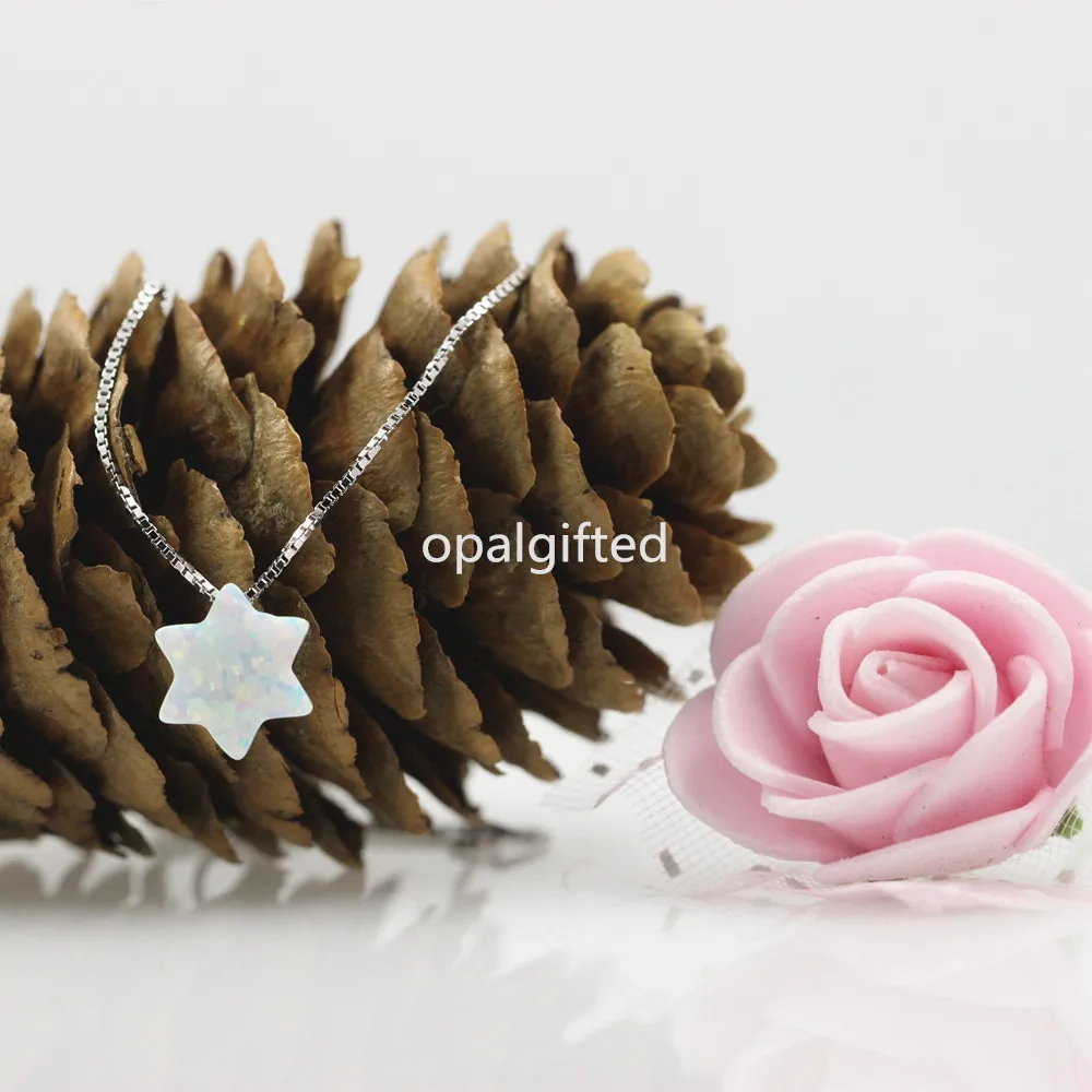 (1 шт./лот) 10 мм белый/синий синтетический опал гексаграмма кулон Звезда Давида