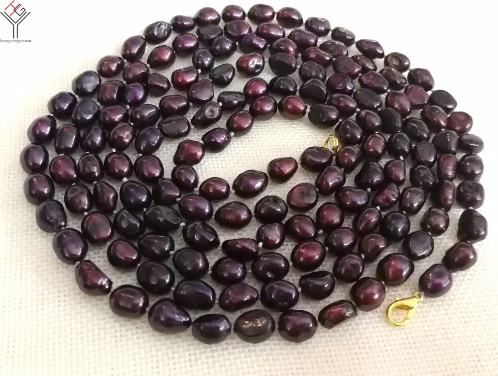 

100'' 255cm Women Jewelry necklace 9x10mm dark purple baroque pearl handmade long necklace natural cultured freshwater pearl