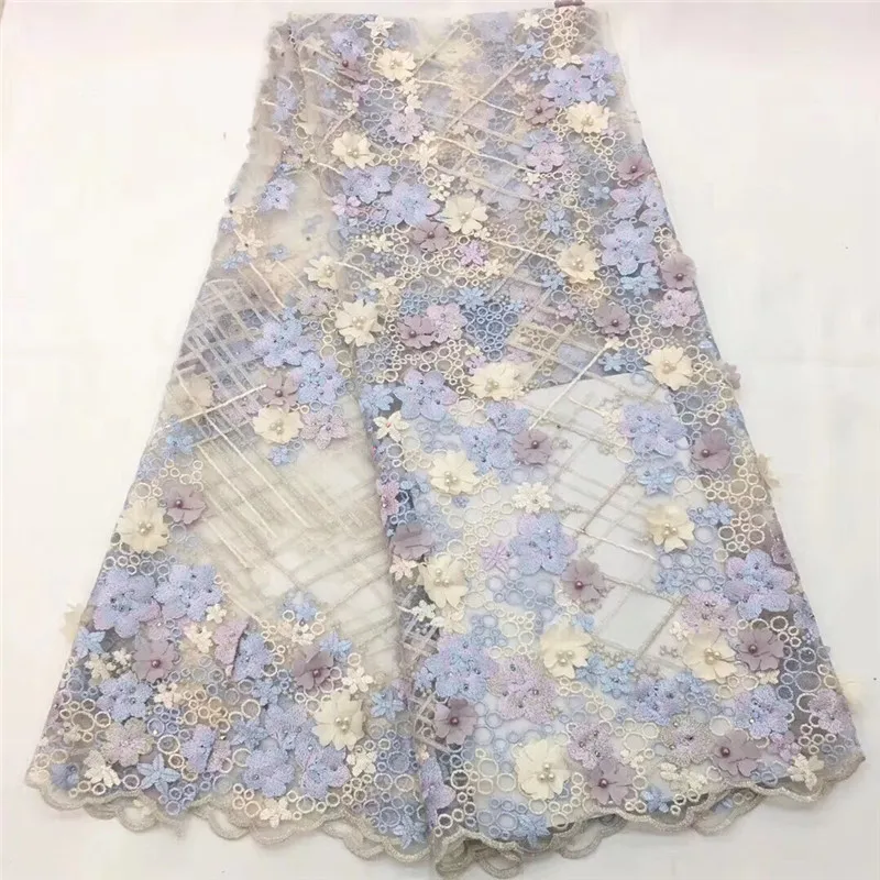 Top Quality Beaded 3D Flower African Net lace fabric 5Yards New Coming Nigerian For Wedding Dress HX1001-2 | Дом и сад