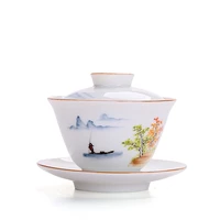 ceramic lid bowl tea cup set hand painted landscape painting tea bowl kung fu tea set home partyafternoon tea teacup porcelain