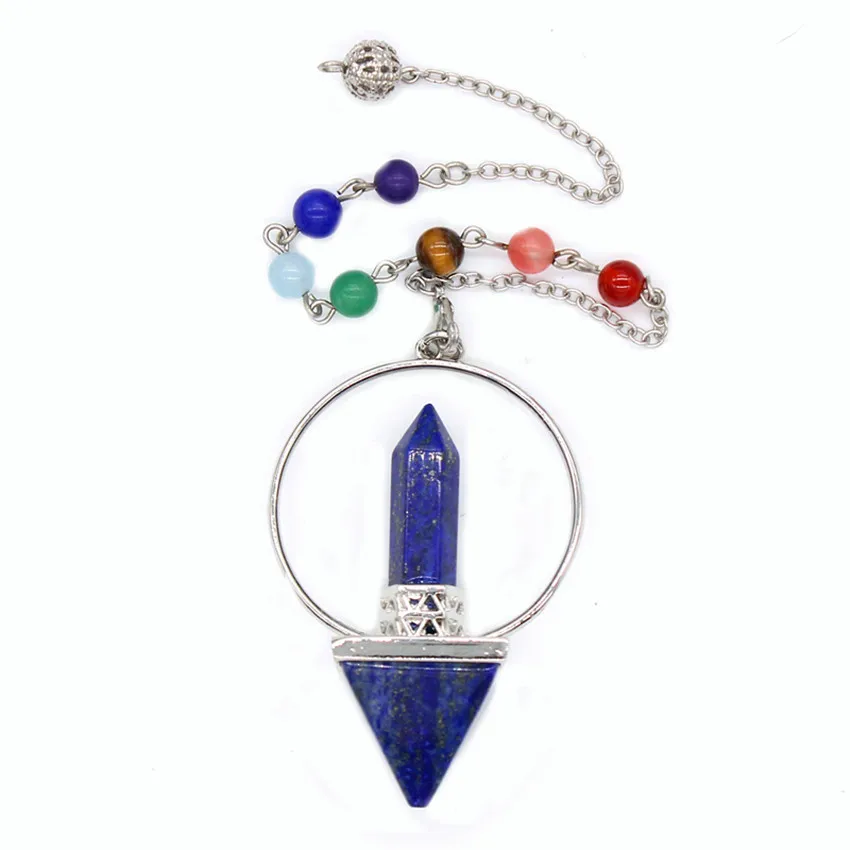 

Trendy-beads Silver Plated Circle with Stone Beads Chain Lapis Lazuli Hexagon Pyramid Pendulum Pendant Chakra Jewelry