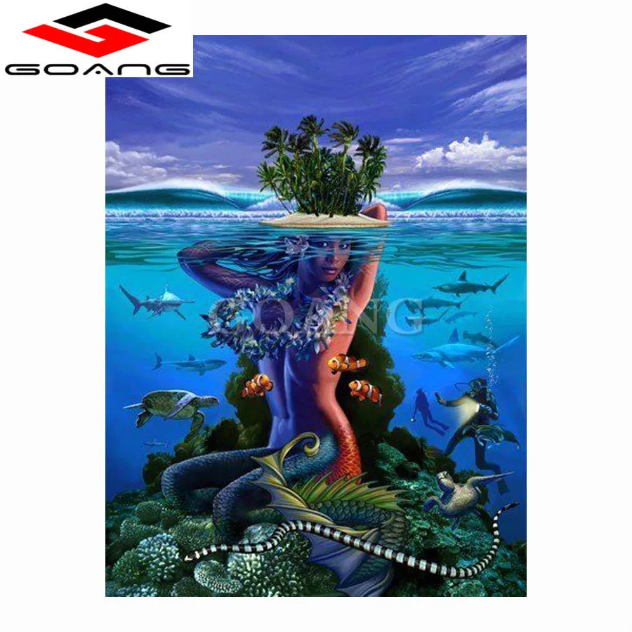 Алмазная вышивка голубое небо Русалка пейзаж 5d квадратная дрель крестиком