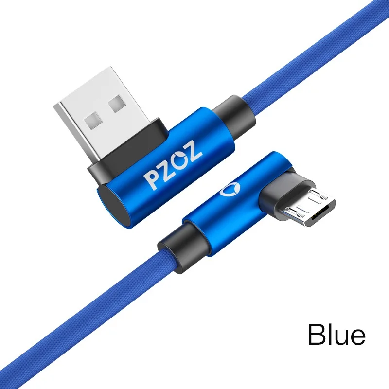 Blue PZOZ Быстрая зарядка micro usb кабель 90 градусов micro usb зарядное устройство Microusb шнур данных для xiaomi redmi huawei Tablet Кабель micro usb - Цвет: Blue
