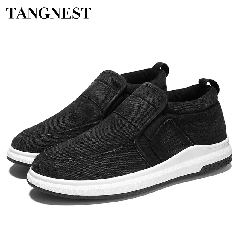 Tangnest/2018 Весенняя Мужская парусиновая обувь без шнуровки дышащая на плоской