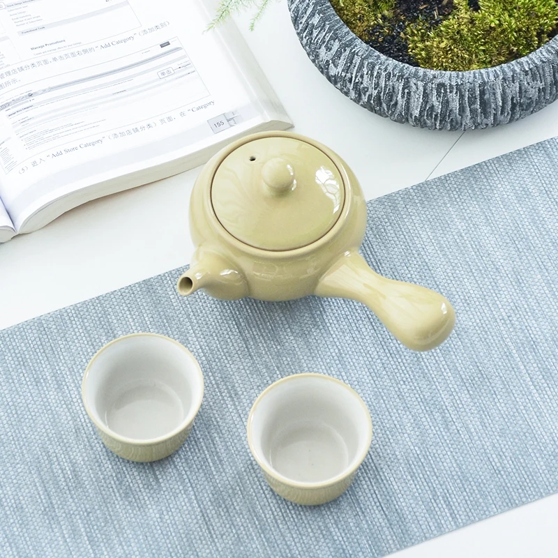 TANGPIN Yellow керамический чайник kyusu с 2 чашками Китайский кунг-фу чайный сервиз, кружка для вина