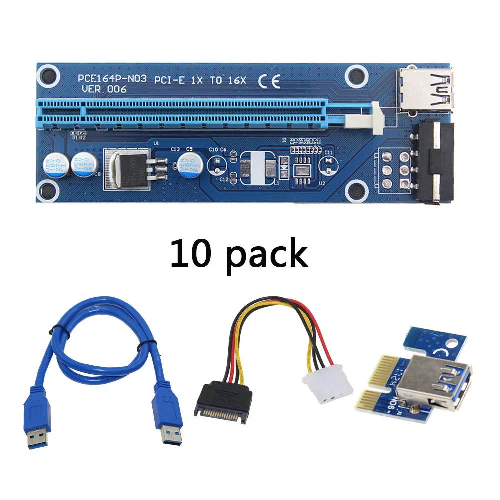 10 упаковок VER 006 Pci e расширитель Express Riser Card 1x до 16x60 см Usb 3 0 кабель Sata 4pin Molex Power для Btc