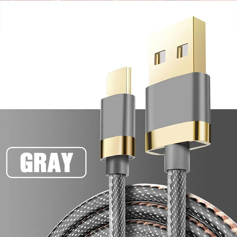 Кабель Micro usb type-C, 1 м, 3 А, быстрая зарядка, ковбой, USB, синхронизация данных, мобильный телефон, для huawei, Xiaomi, Android, samsung, шнур для передачи данных - Цвет: For Type-C gray