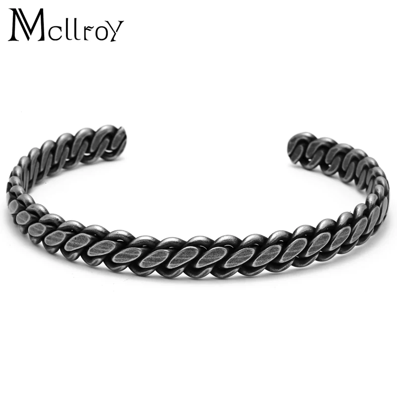 Mcllroy, новинка, античное серебро, титановая сталь, Браслет-манжета для женщин и мужчин, витые браслеты и браслеты, Femme, модные ювелирные изделия