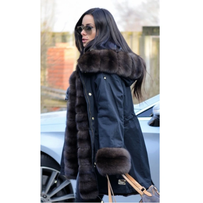 Tatyana Furclub New Winter Women Parkas With Natural Fox Fur Collar Thick Warm Coat Black Long Fur Jacket Casual Parka Outwear
