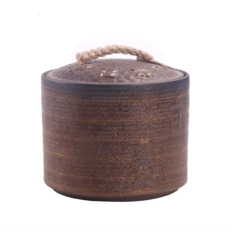 

Vintage Coarse Pottery Rust Glaze Tea Caddy Ceramic Kung Fu Tea Set Accessories Home Tea Ceremony Decoration Sealed Storage Jars