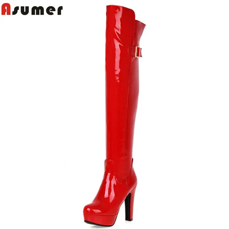 

ASUMER new arrive black red women boots solid color high quality pu platform lady boots zipper buckle sexy over the knee boots