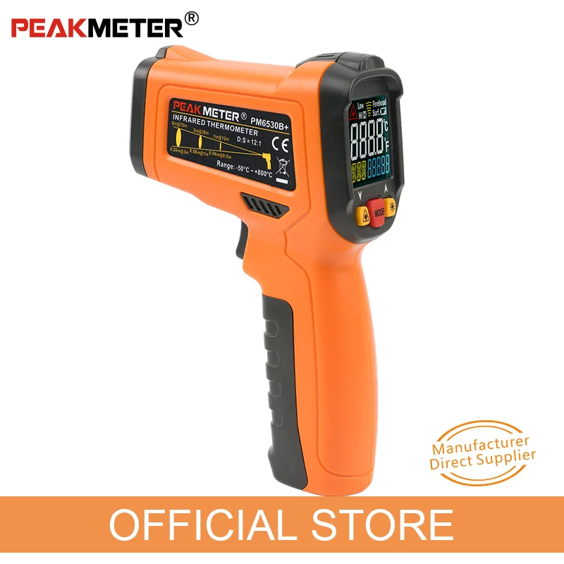 Цифровой инфракрасный термометр PEAKMETER PM6530B + лазерный ЖК дисплей измеритель