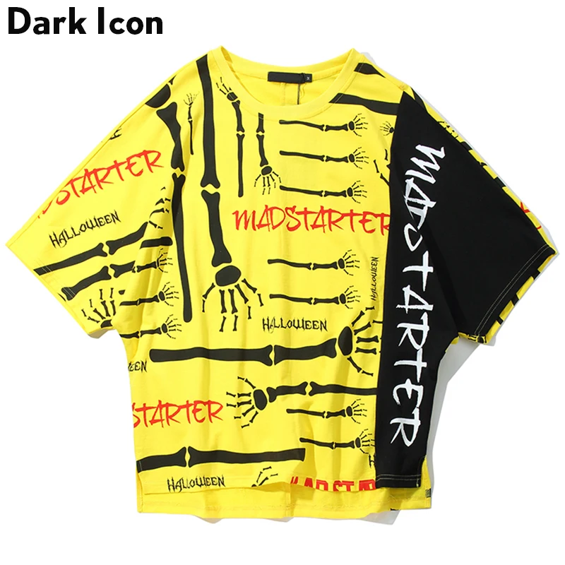 Темный логотип Скелет с буквенным принтом летучая мышь хип хоп Футболка мужская