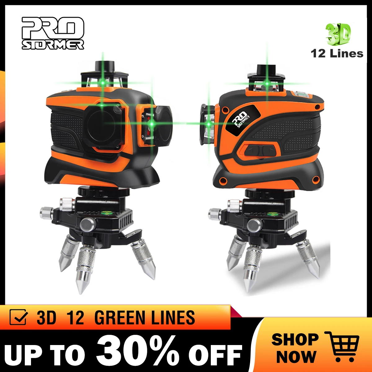 Prostormer 12 Lines 3D Laser Level 360 Green Line Set Self-Leveling Nivel A 3d Vertical And Horizontal | Инструменты