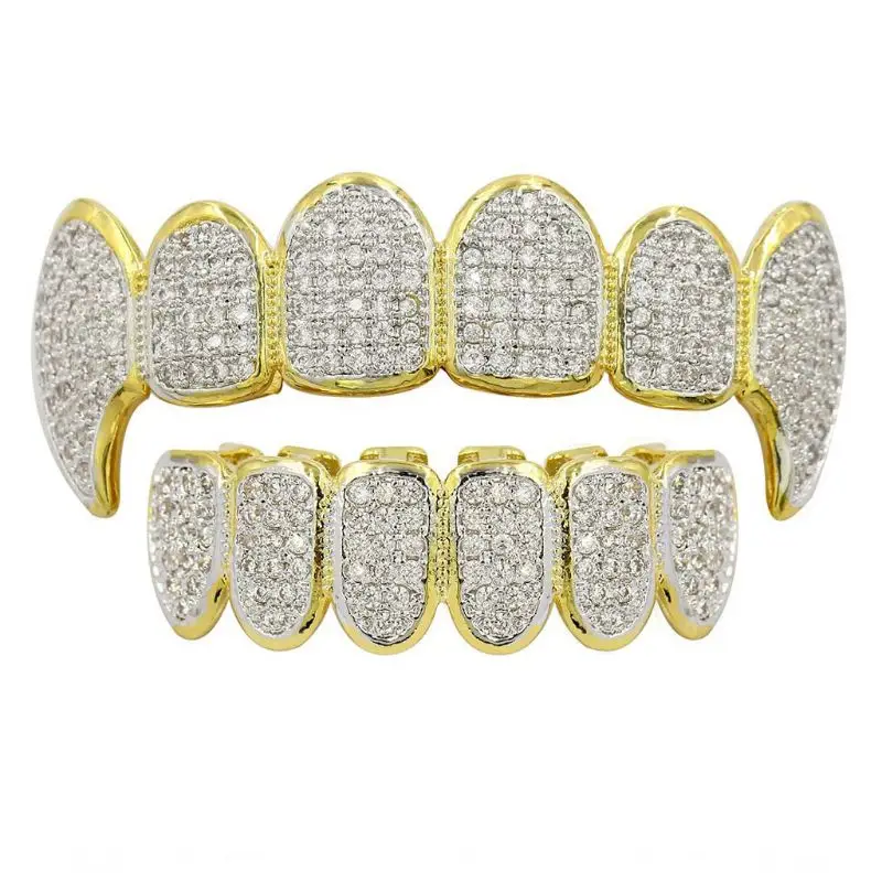 Золотые серебряные роскошные стразы вампир Grillz набор с дополнительными силиконовыми стержнями в комплекте