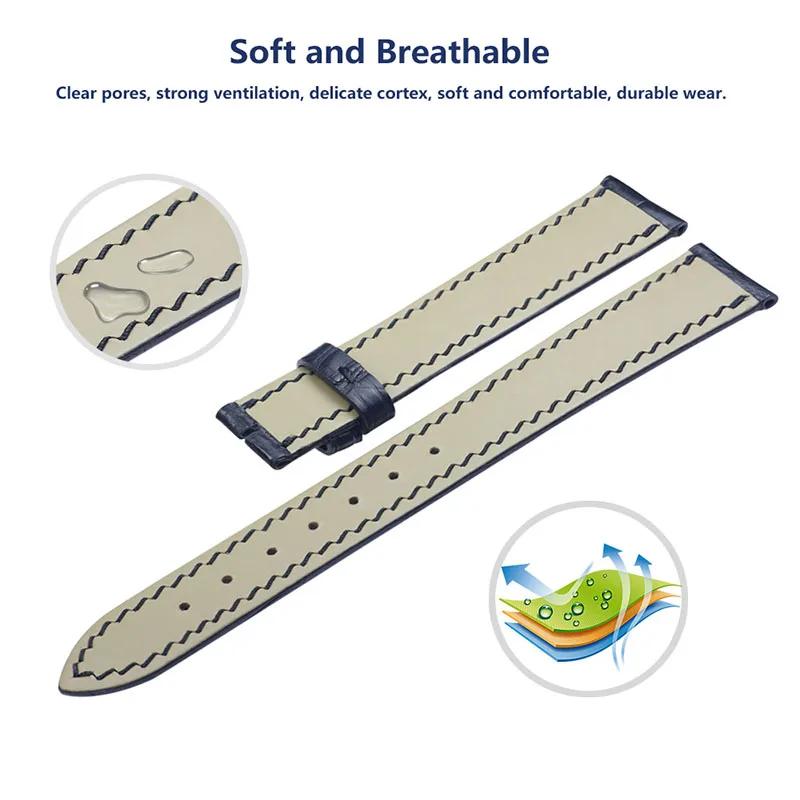 ZLIMSN Crocodile Leather Strap Hand-Stitched Fashion Quality Comfortable Waterproof Men's And Women Black Watch Band 12mm-26mm