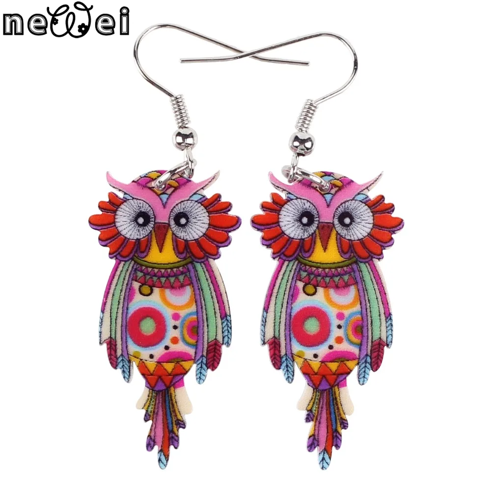 Bonsny длинные висячие серьги в виде совы большие акриловые с узором популярные