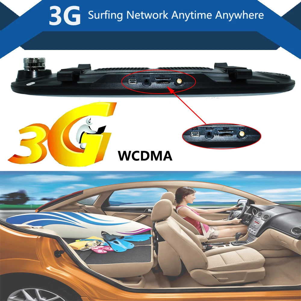 Новый 7 дюймов 3G автомобиля Камера DVR GPS Bluetooth Двойной объектив Зеркало заднего