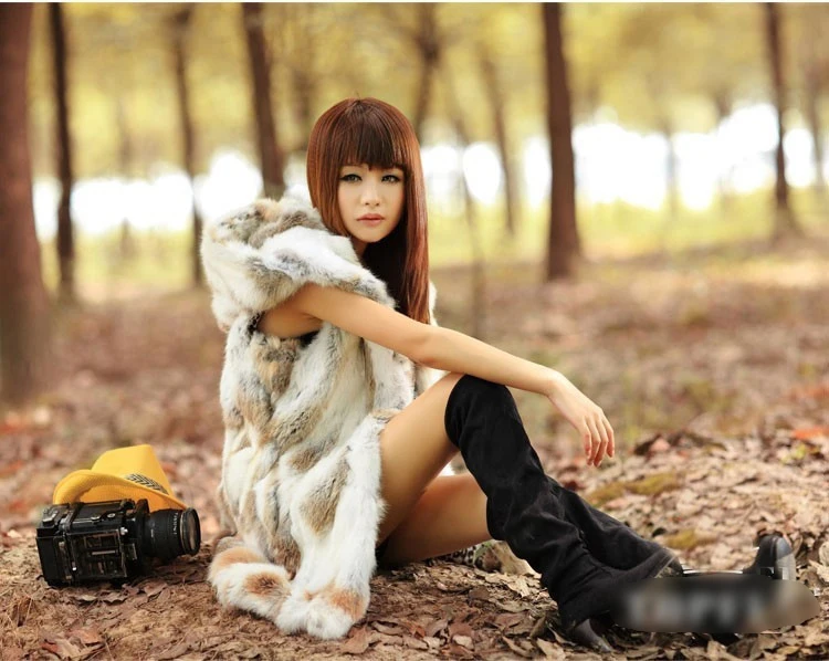 Lady Real Piece Rabbit Fur Vest Waistcoat Hooded Autumn Winter Women Outerwear Coats Female Gilet Plus Size 1024 | Женская одежда